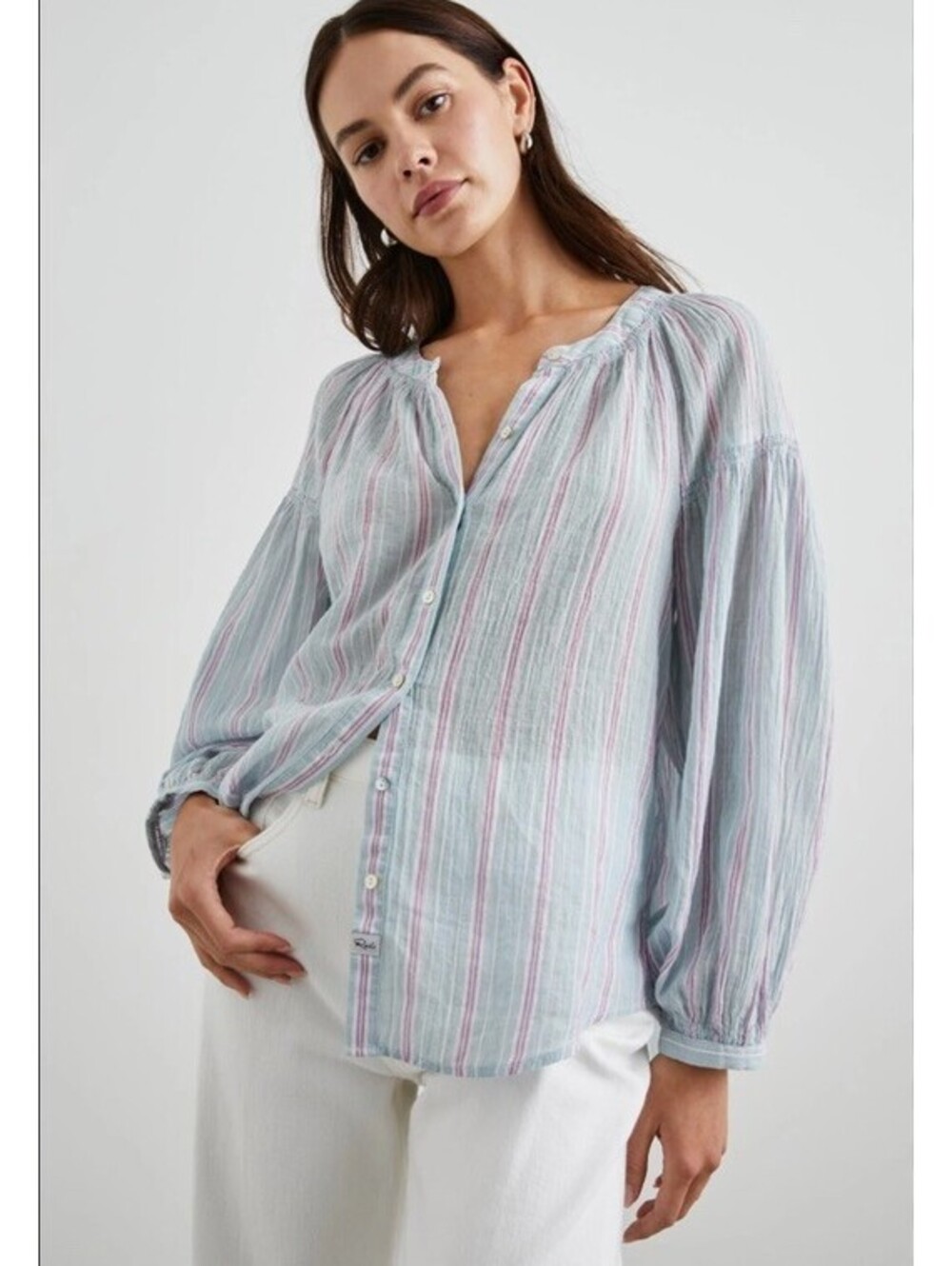 Rails Cotton Textured Kenlie Placid Blue & Lilac Stripe Blouse Size XL $ 188